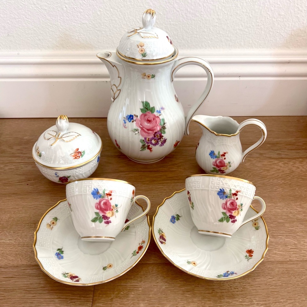 7 PCs Vintage 20th C. Hutschenreuther‎ Dresden Germany Coffee Tea Set Pot For 2